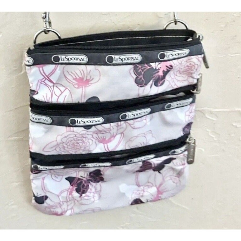 Le Sportsac Crossbody Adjustable 3 zipper Butterfly Purse Bag